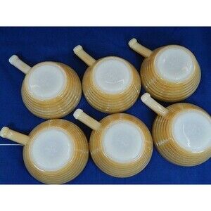 Vtg 1960's Fire King Oven Ware Peach Luster Beehive Soup Bowl W/Handle  Set of 6